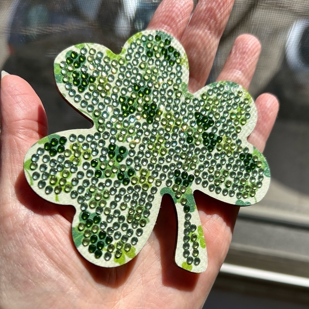 2/$16 - No. 05 - Sparkly, Diamond Art Shamrock Clover Holiday Coaster, Green